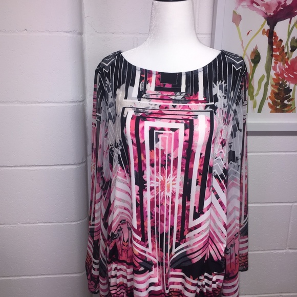 Style & Co Women's Blouse, long sleeve, Pink/black - Picture 2 of 8